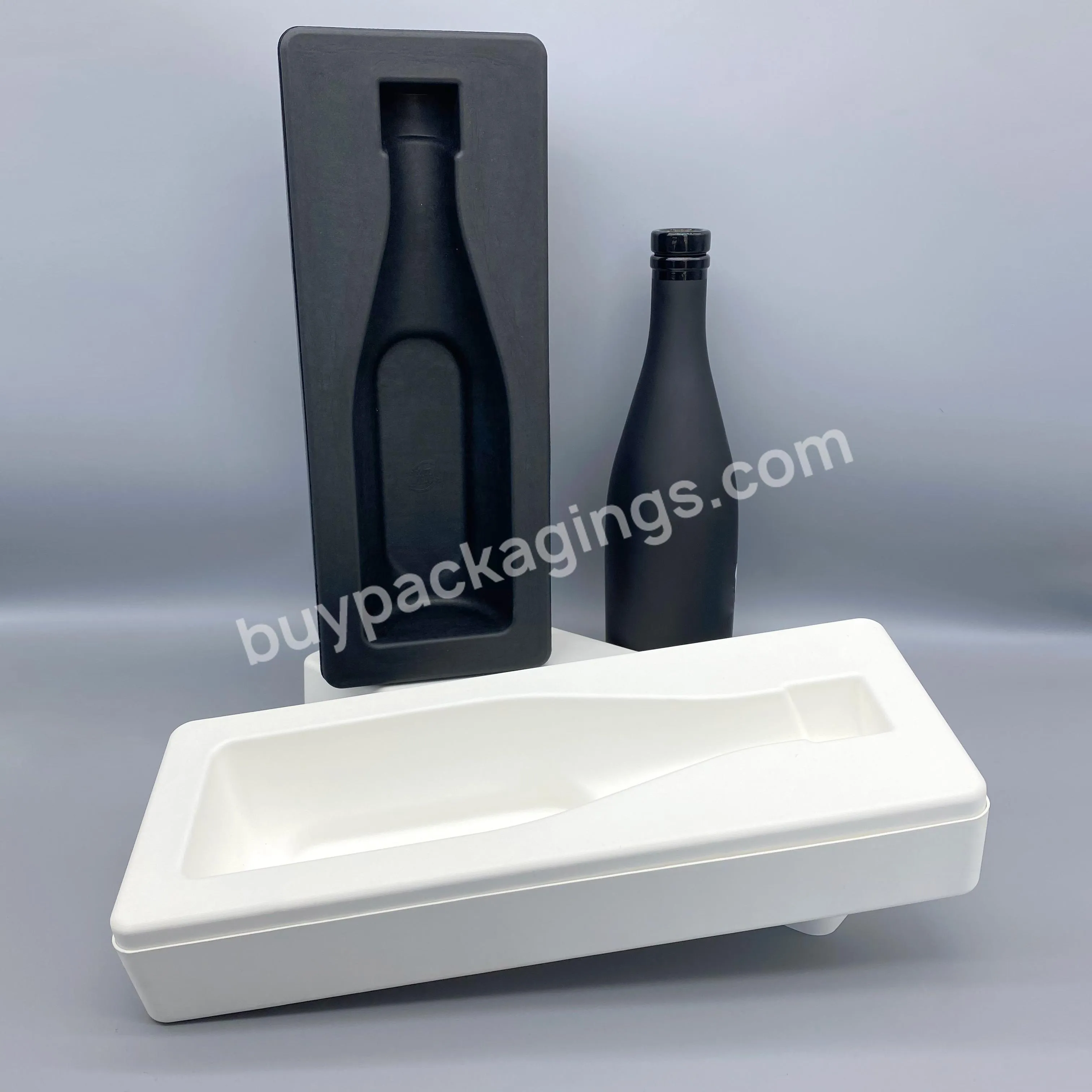 Custom Black Paper Pulp Shape Single Red Wine Glass Bottle Paper Shipping Packaging Gift Box Insert For Wine