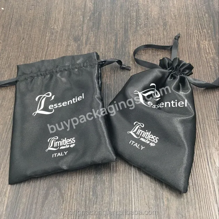 Custom Black Small Satin Drawstring Cosmetic Bag