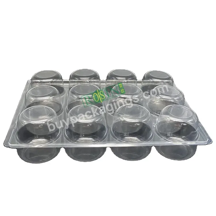 Custom Blister Packaging Box Disposable Pet Clamshell Hinge 12 Holes Clear Cupcake Boxes Packaging With Clear Lid