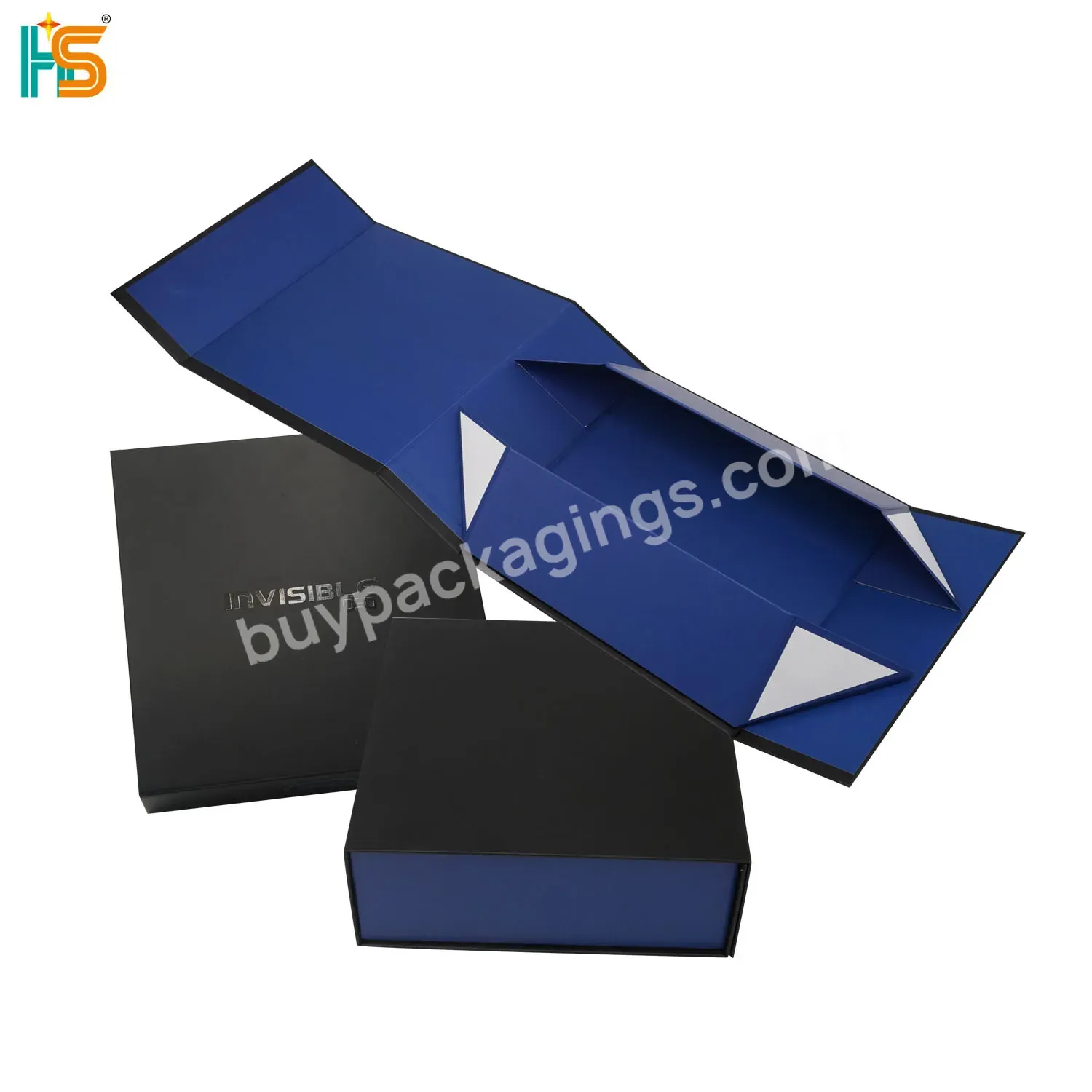 Custom Blue Black Uv Printing Paperboard Cosmetic Packaging Luxury Gift Folding Storage Paper Foldable Box With Magnetic Lid