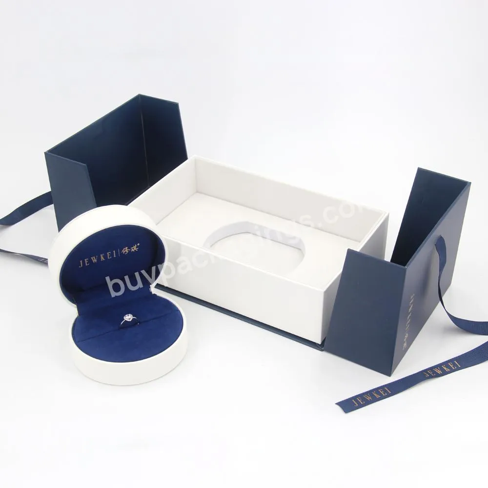 Custom Blue Jewelry Box Storage Watch Jewelry Glasses Accessories Box double open Gift Box with Ribbon