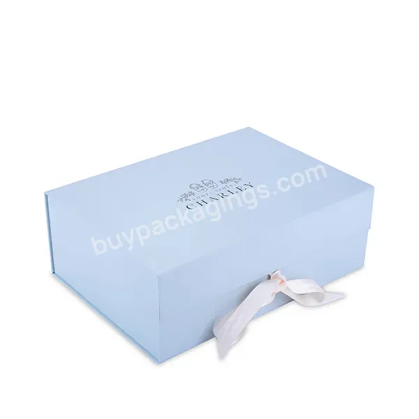 Custom Blue Magnet Gift Box Big Folding Cardboard Paper Box For Dress Packaging