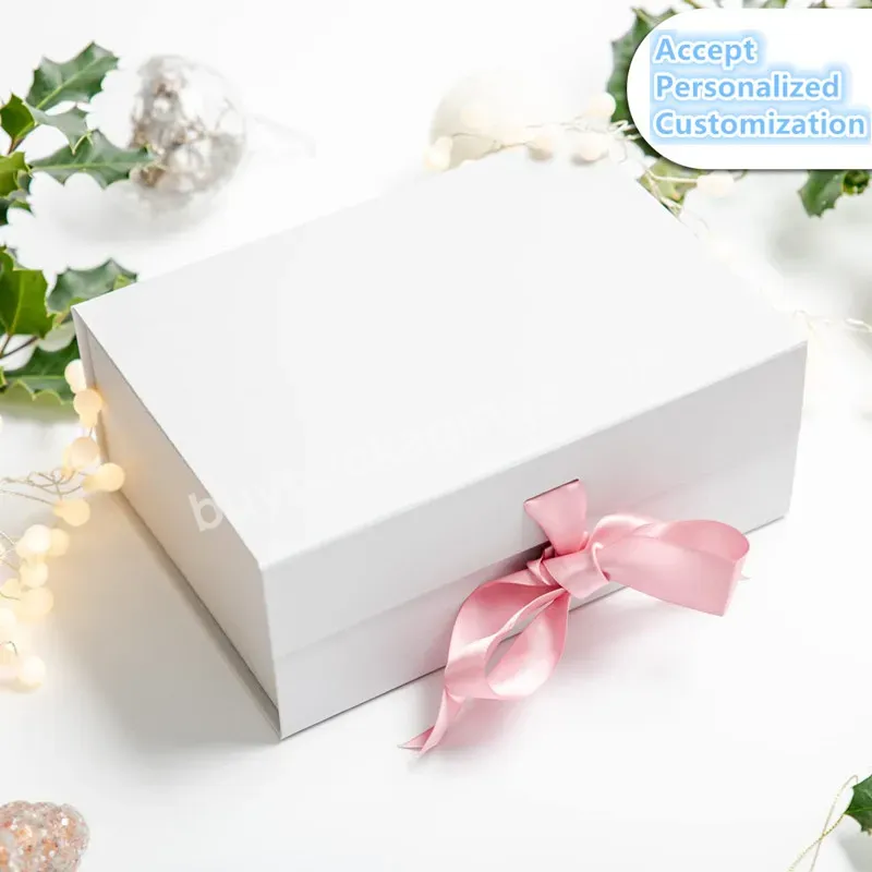 Custom Book Shape White Custom Logo Cardboard Paper Packing Magnetic Gift Box With Ribbon
