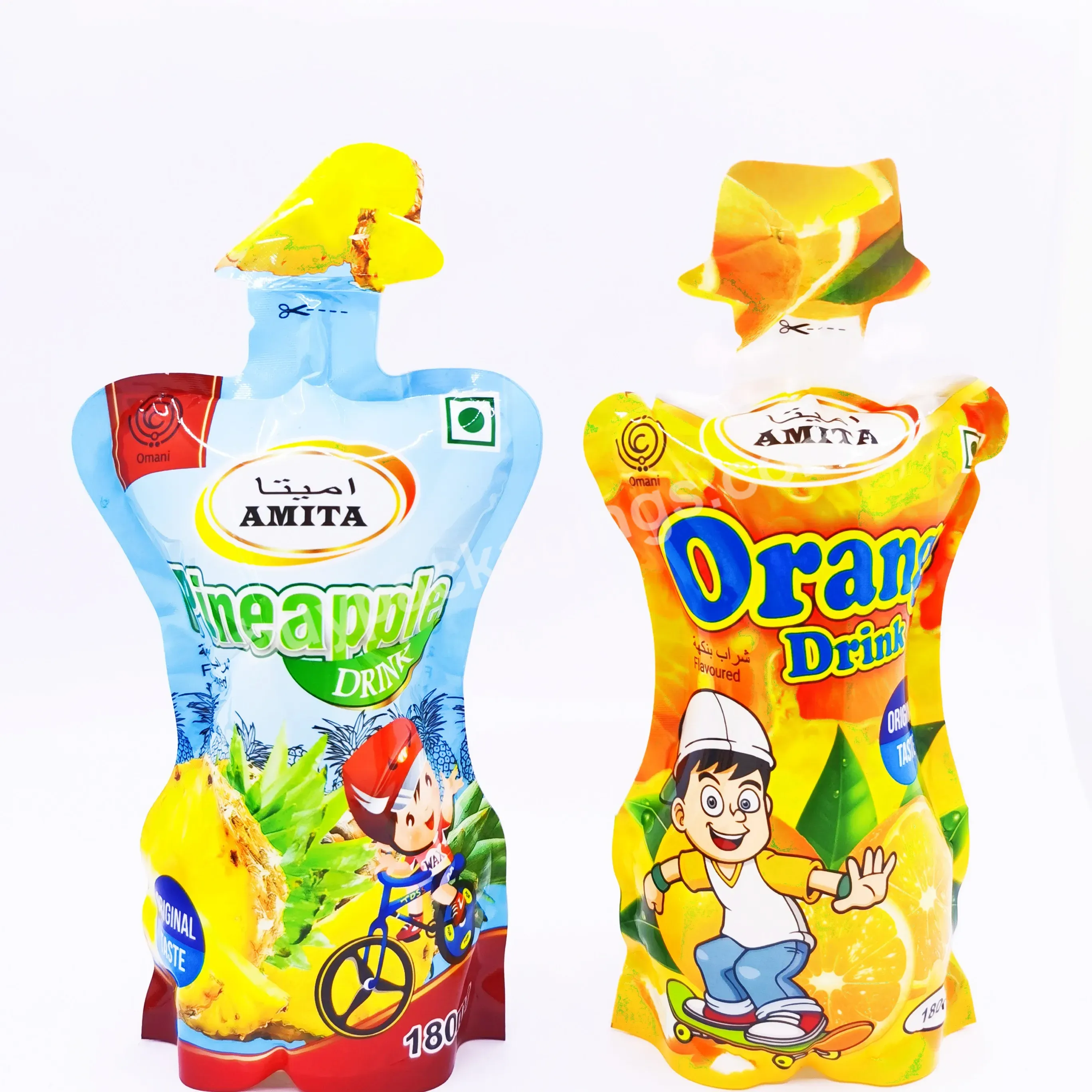 Custom Bottle Shaped Stand Up Pouches Drinking Water Plastic Bag With Spout For Fruit Juice Doypack