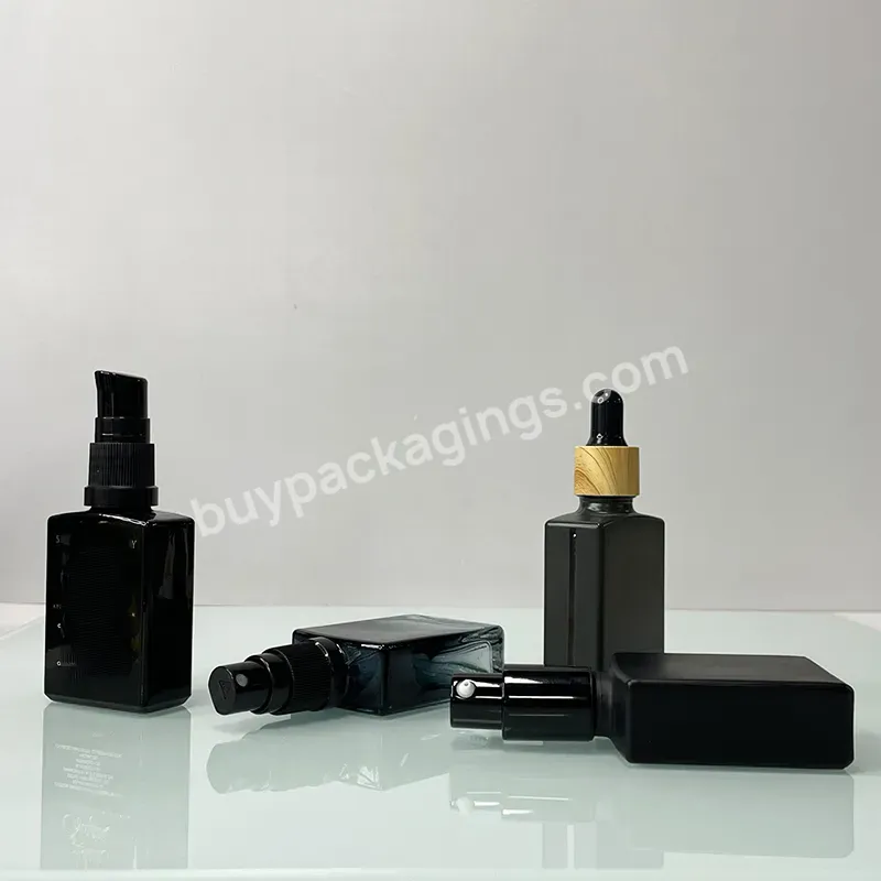 Custom Bottles Black Matte Frosted 5ml 10ml 15ml 20ml 1oz 2oz 3oz Square Rectangle Glass Dropper Bottle For Essential Oil