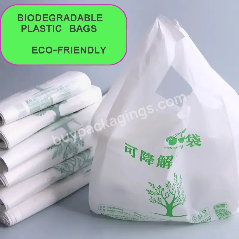 Custom Brand Biodegradable Corn Starch Trash Garbage Bin Liners T-shirt Bag Green Black White Heavy Duty Refuse Bags