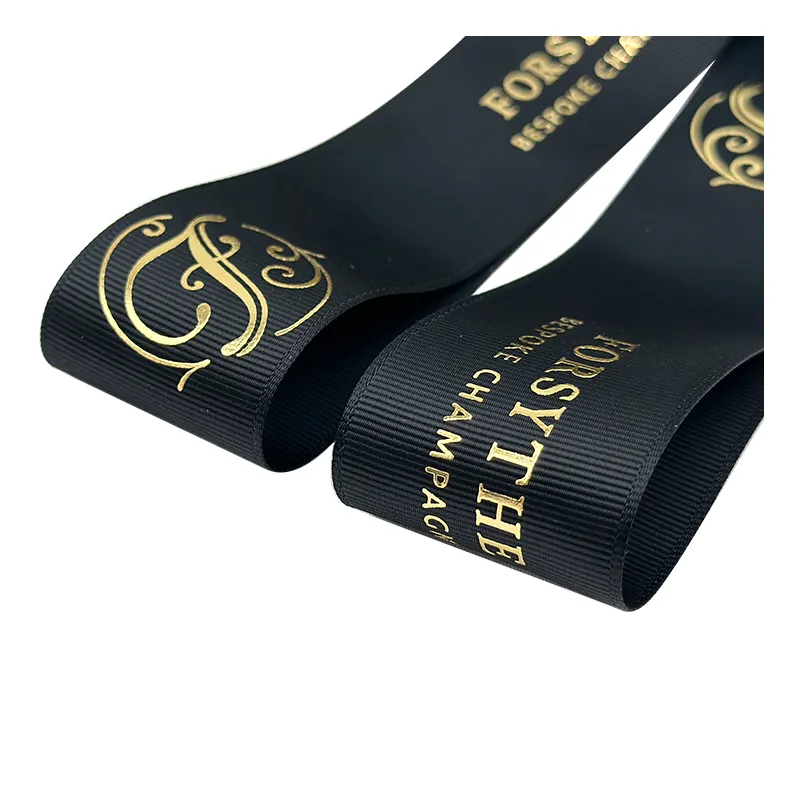 Custom Brand Logo 3d Embossed Printed Hot Stamping Grosgrain Stain Gift Ribbon