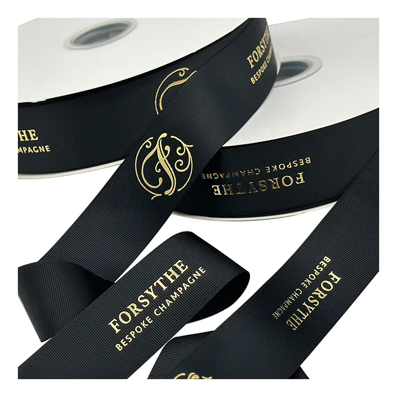 Custom Brand Logo 3d Embossed Printed Hot Stamping Grosgrain Stain Gift Ribbon