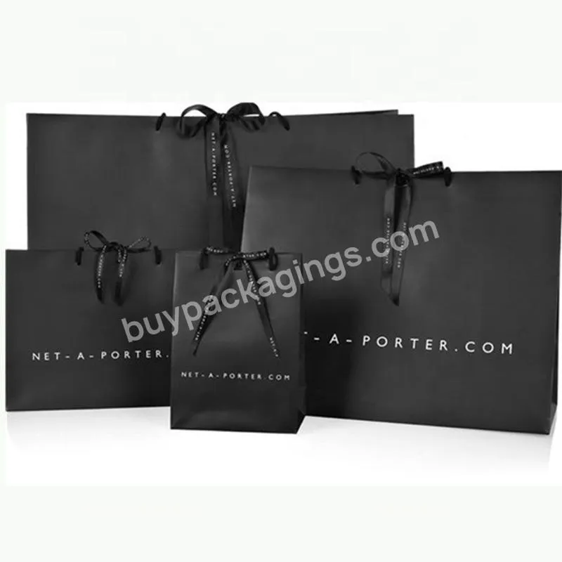 Custom  brand Matte Black  Boutique Luxury Gift Paper Shopping Bag With Logo Printed For Jewelry Clothing Packaging