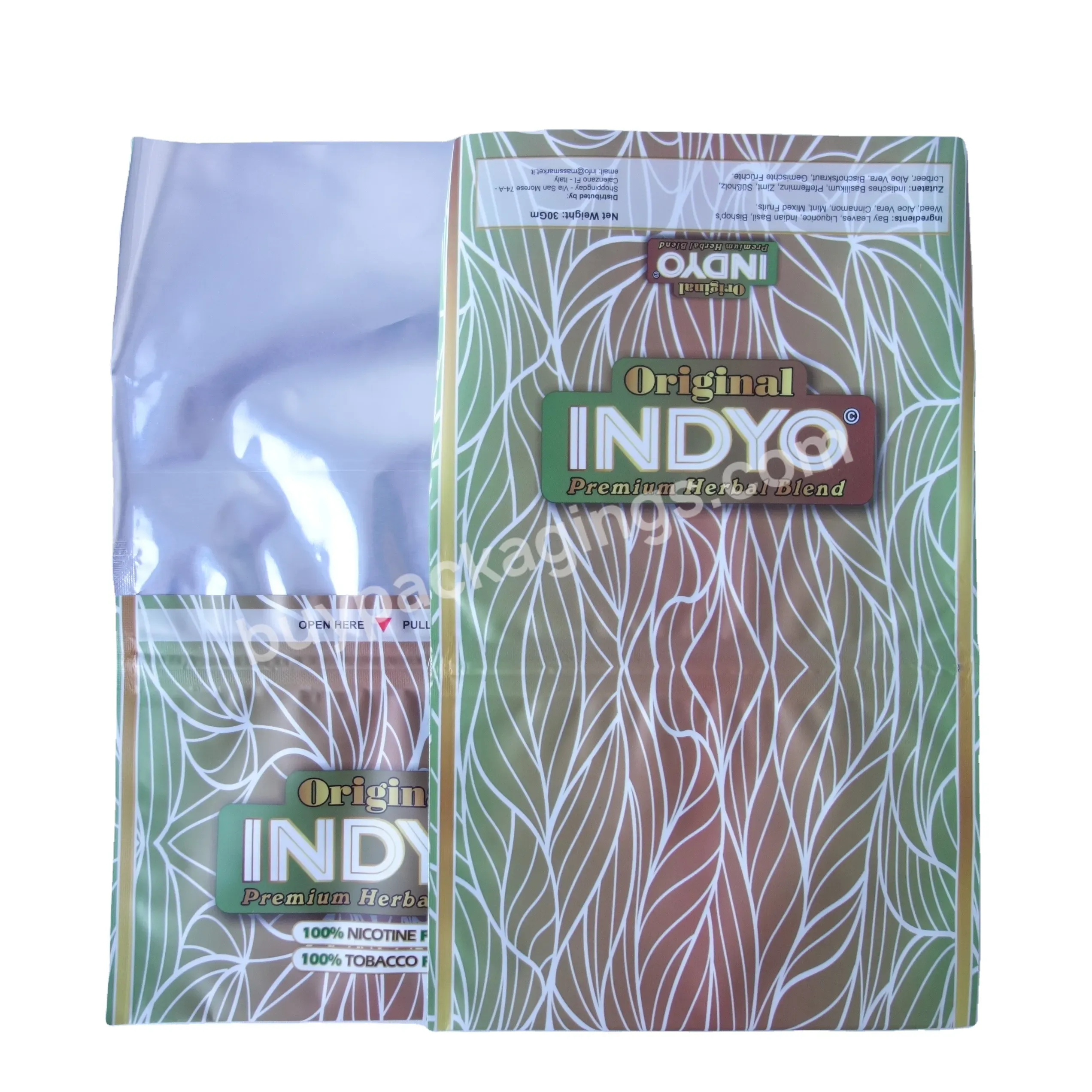 Custom Brand Printed Resealable 30g Flat Zipper Plastic Bag Hand Rolling Tobacco Leaf Pouch