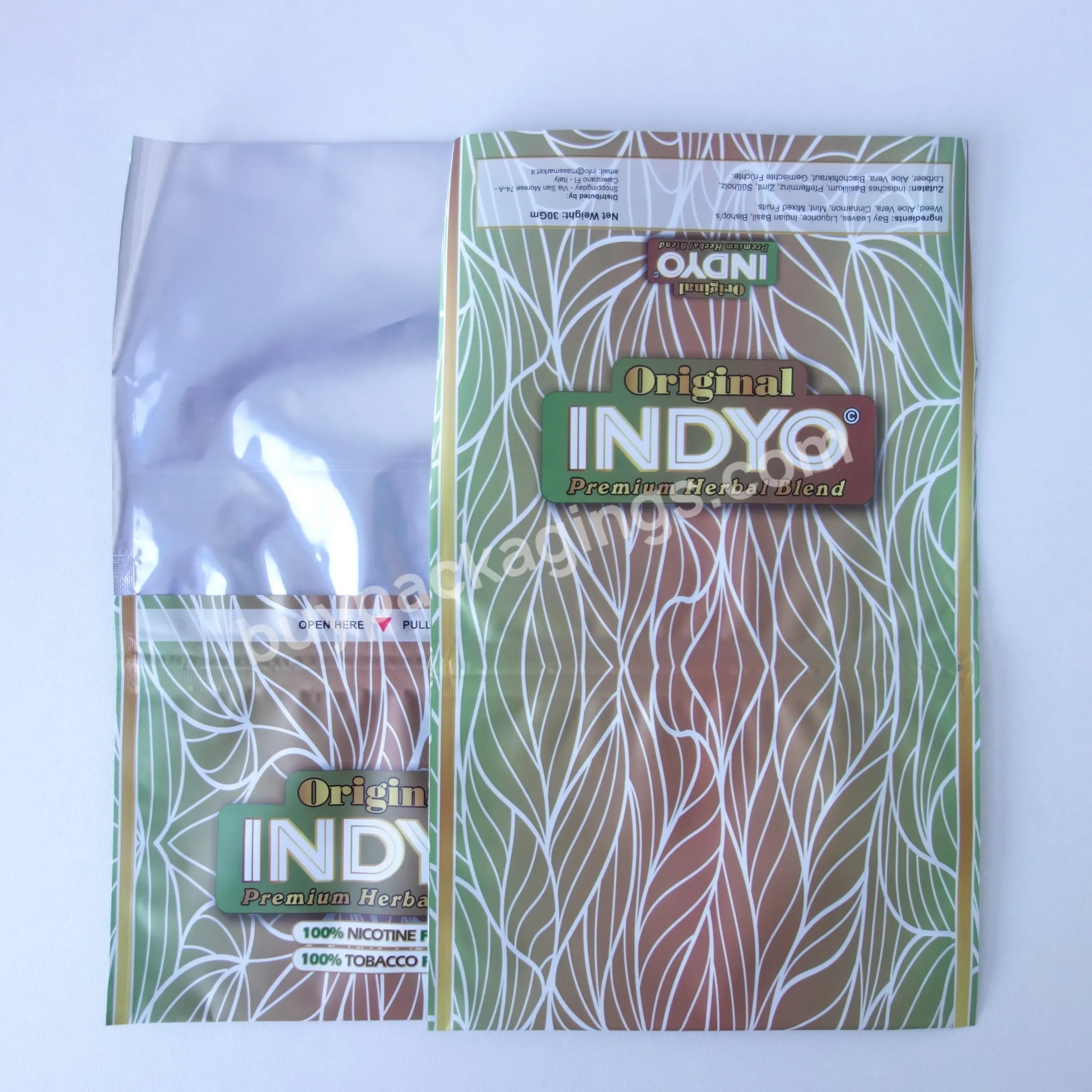 Custom Brand Printed Resealable 30g Flat Zipper Plastic Bag Hand Rolling Tobacco Leaf Pouch