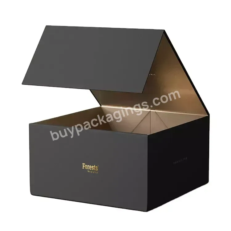 Custom Branded Black Collapsible Box Magnetic Rigid Foldable Paper Gift Box Black Box For Clothing