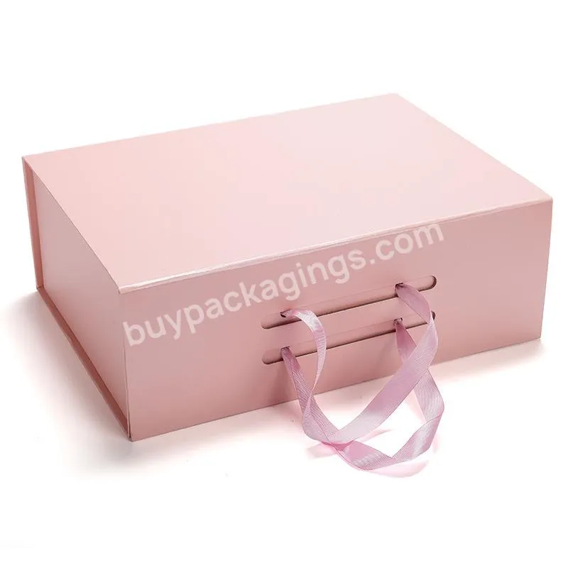Custom Branding Matte Black Magnetic Luxury Paper Gift Box For Small Business Garments Ribbon Handle Rectangular Folding