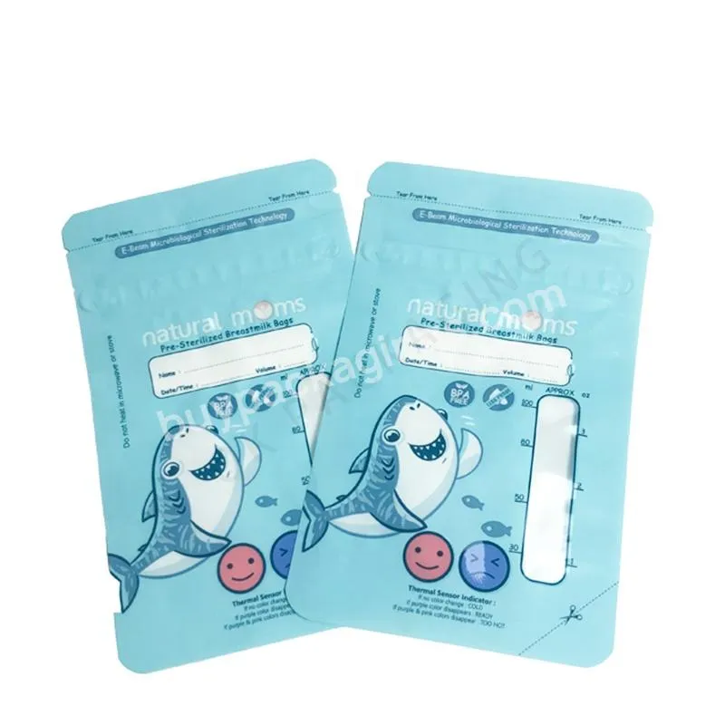 Custom Breast Milk Bag Bpa Free Pre-sterilized Free 100ml 150ml Double Ziplock Breast Milk Storage Bag With Thermal Sensor