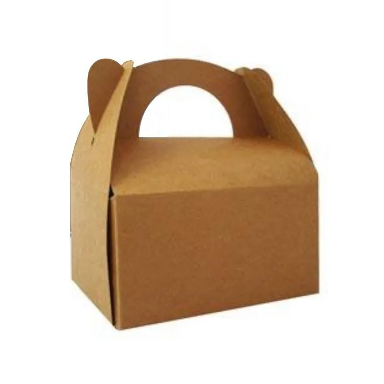 Custom brown kraft paper food brunch lunch hanging box  for packaging chicken and small chops