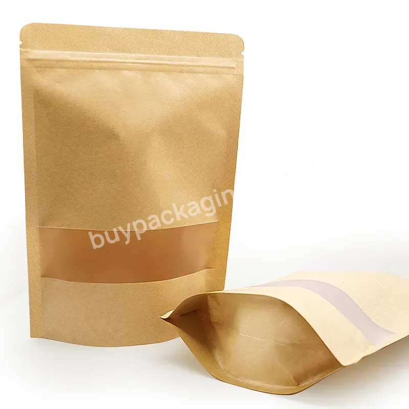 Custom Brown Kraft Ziplock Paper Stand Up Coffee Food Packaging Pouch Biodegradable Bags With Window