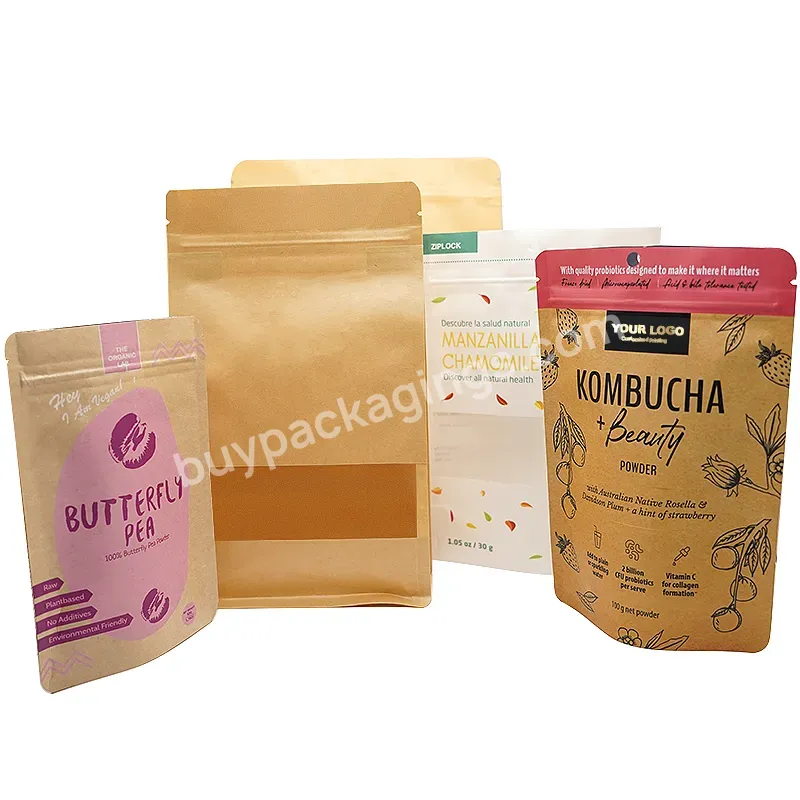 Custom Brown Kraft Ziplock Paper Stand Up Packaging Pouch Biodegradable Bags With Your Own Logo
