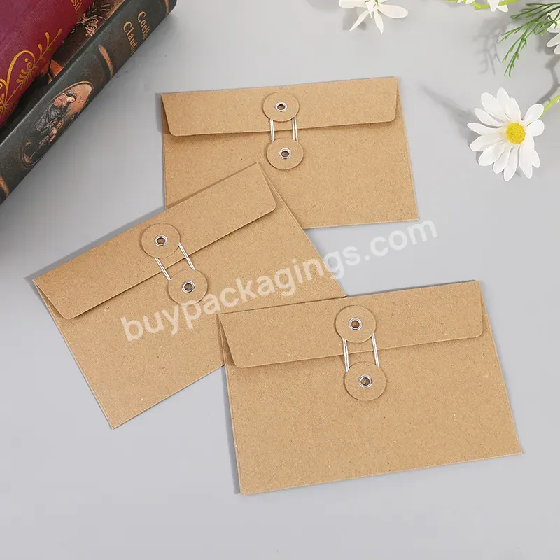 Custom Cardboard Mini Shipping Kraft Envelope Packaging Kraft Envelope With Button And String Closure