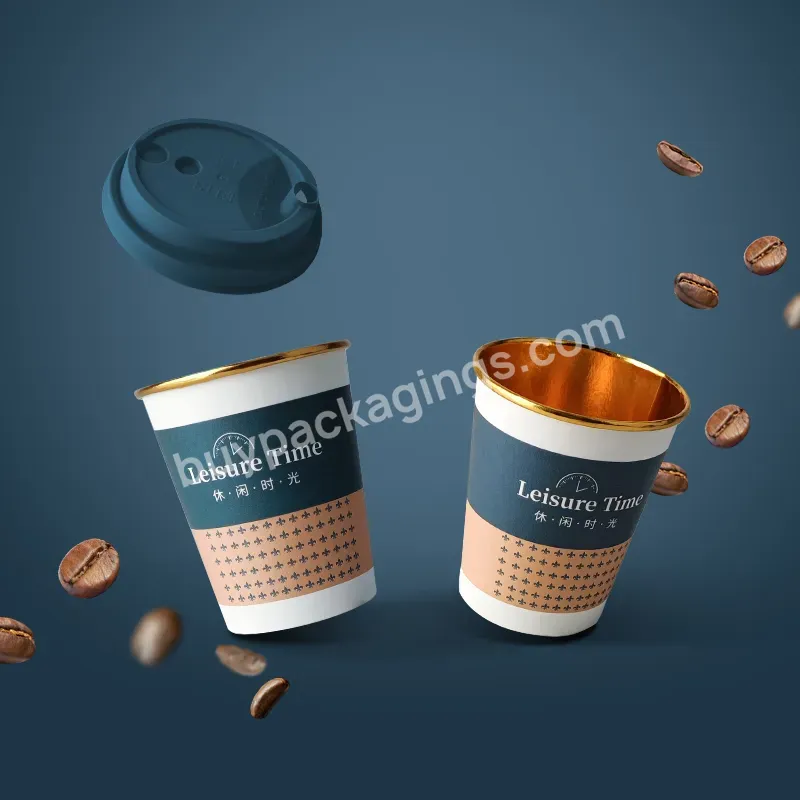 Custom Cheap Gold Foil Disposable Papel Cafe Coffee Cup Insulation Single Triple Double Wall Biodegradable Recycled Paper Cups