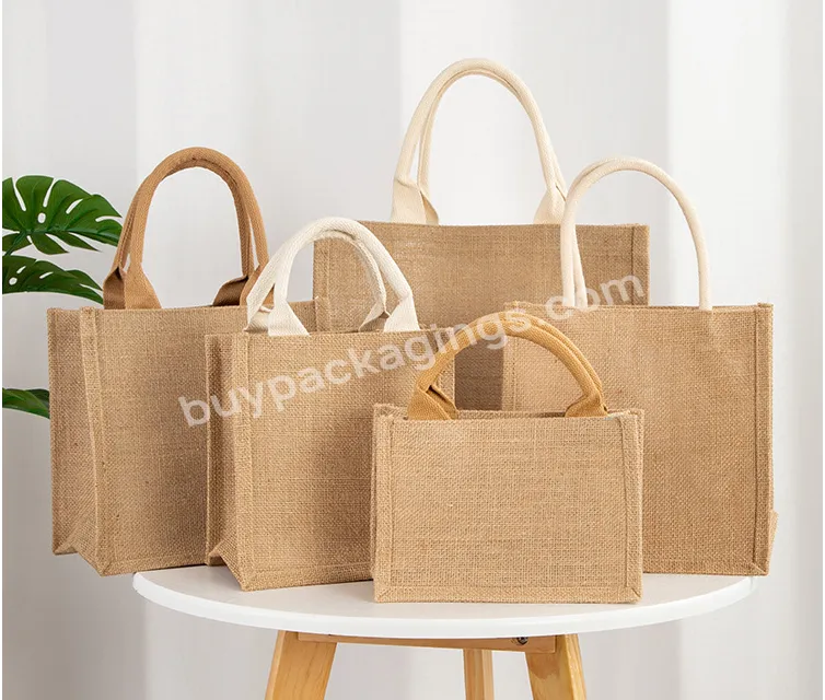 Custom Cheap Printed Burlap Eco Reusable Shopping Jute Tote Bag With Handle