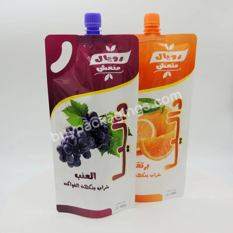 Custom Childrengrape Orange Juice Beverage Packaging Bag Juice Packaging Spout Pouch Standing Up Plastic Bag With Suction Nozzle