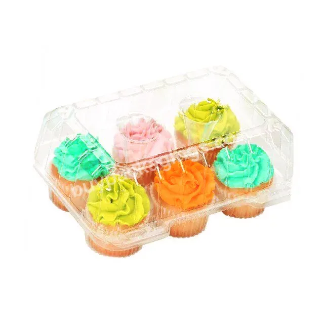 Custom Clear Blister 6 Dividers Mini Cupcake Dessert Disposable Plastic Round Cake Containers