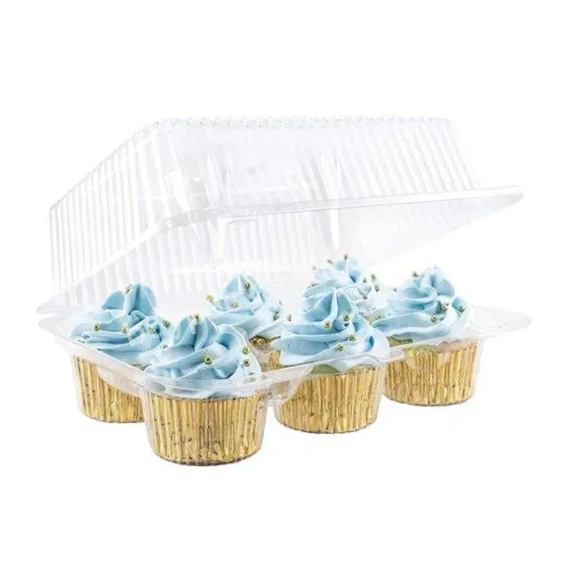 Custom Clear Pet Clam Shell Cupcake Box Plastic Cake Slice Containers