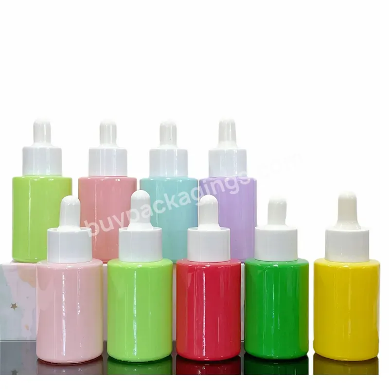 Custom Clear Pink Green Orange Serum Glass Bottle Essence Dropper Bottle White Dropper Glass Skin Care Oil Glass Bottle Dropper