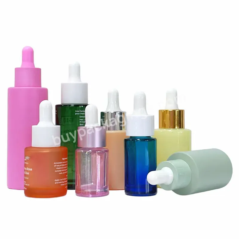 Custom Clear Pink Green Orange Serum Glass Bottle Essence Dropper Bottle White Dropper Glass Skin Care Oil Glass Bottle Dropper