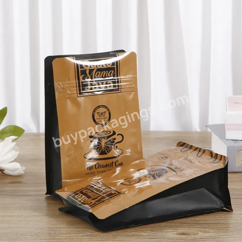 Custom Coffee Bags 250g 500g 1kg Matt Black Aluminum Foil Coffee Packaging Bag Flat Bottom Coffee Bag With Your Logo