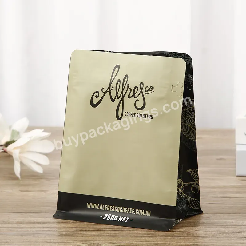 Custom Coffee Bags 250g 500g 1kg Matt Black Aluminum Foil Coffee Packaging Bag Flat Bottom Coffee Bag With Your Logo