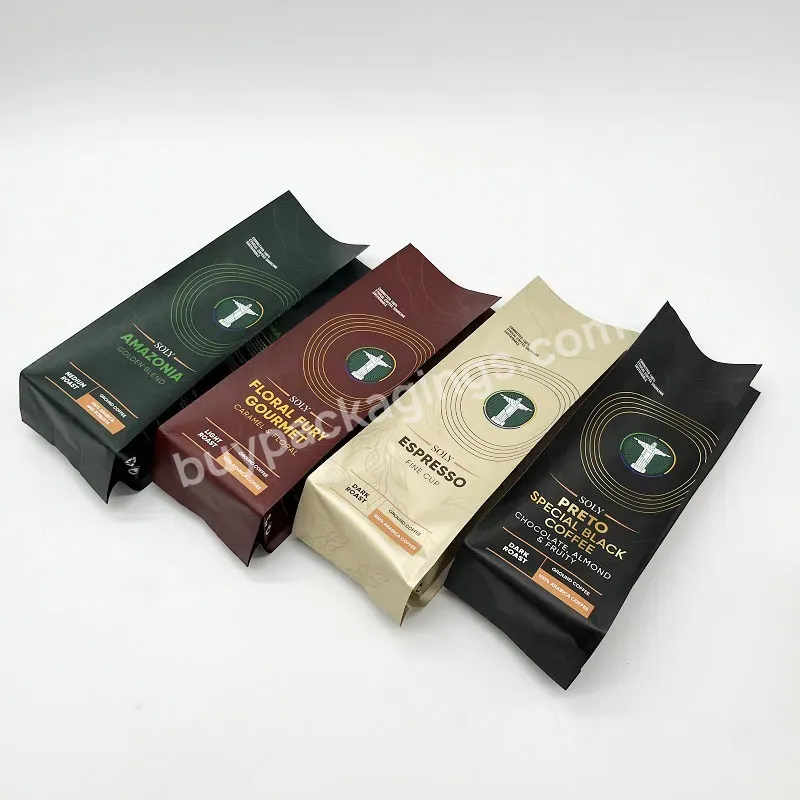 Custom Coffeepackaging Wholesale One Way Valve Stand Up Pouch Packaging Flat Bottom Ziplock Edible Bags