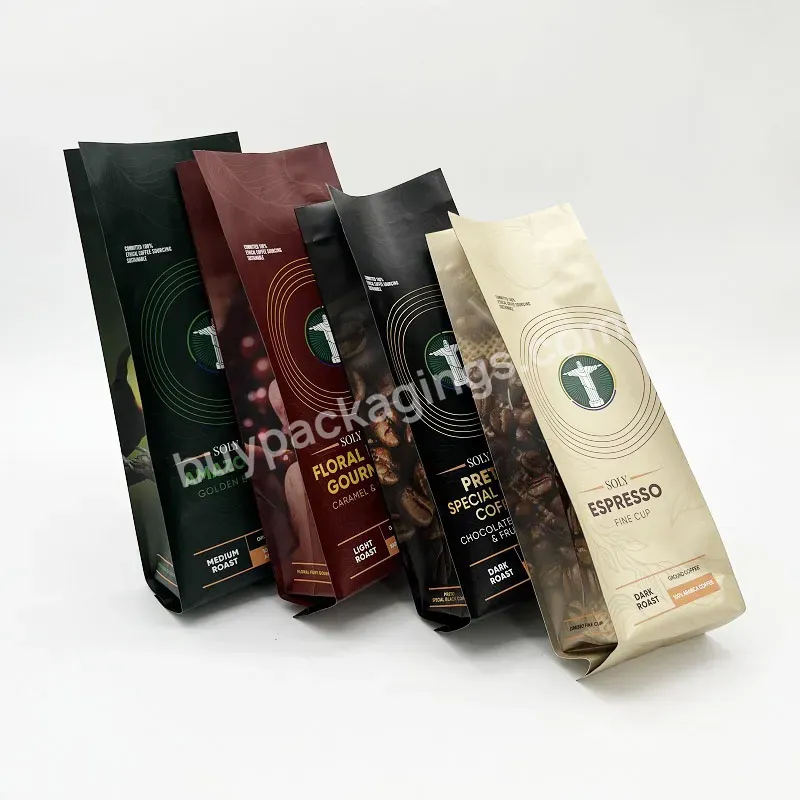 Custom Coffeepackaging Wholesale One Way Valve Stand Up Pouch Packaging Flat Bottom Ziplock Edible Bags