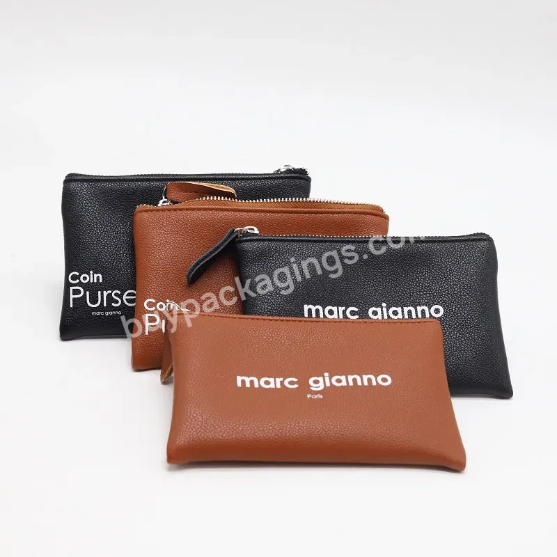 Custom Coin Purse Zipper Pouch With Logo Black And Brown Pu Leather Zip Packaging Bag - Buy Coin Purse Bag,Zipper Pouch Bag,Zip Bag Packaging.