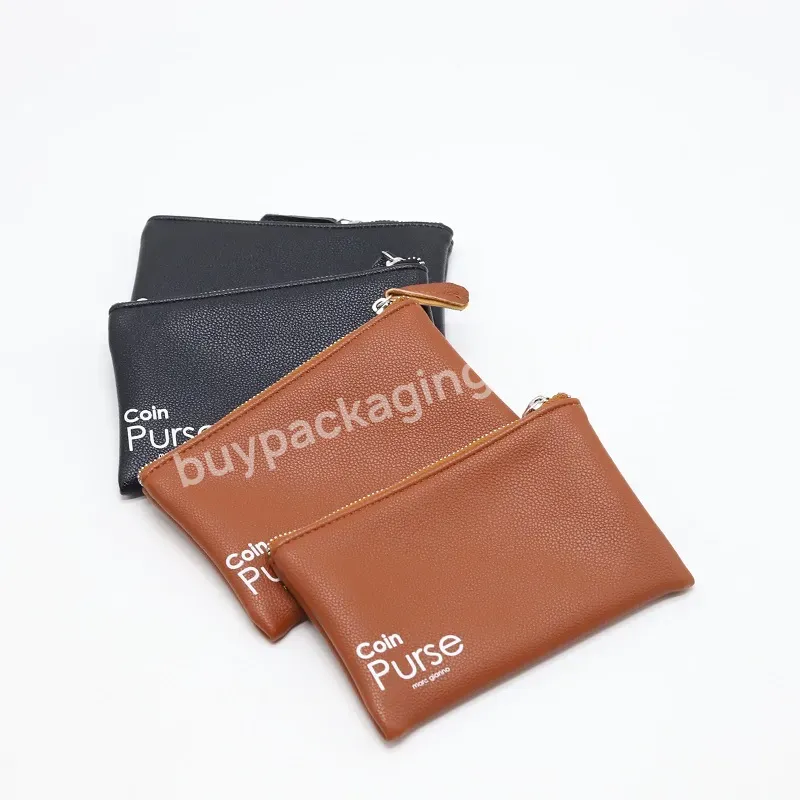 Custom Coin Purse Zipper Pouch With Logo Black And Brown Pu Leather Zip Packaging Bag - Buy Coin Purse Bag,Zipper Pouch Bag,Zip Bag Packaging.