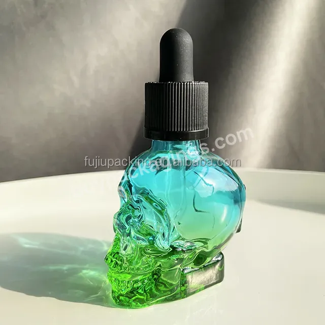 Custom Color Black Plastic Dropper Cap 30ml 60ml 120ml Skull Glass Bottle