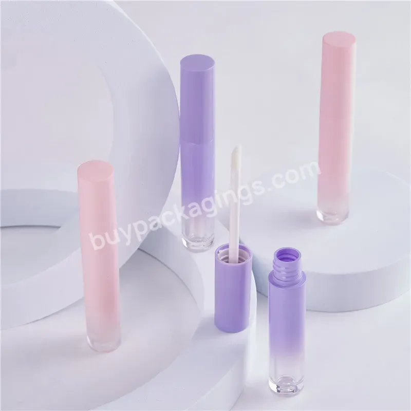 Custom Color Logo Lip Color Tube Lip Glaze Empty Gradient Shiny Purple Lavender Nude Pink Round Lip Gloss Tube 4ml Capacity