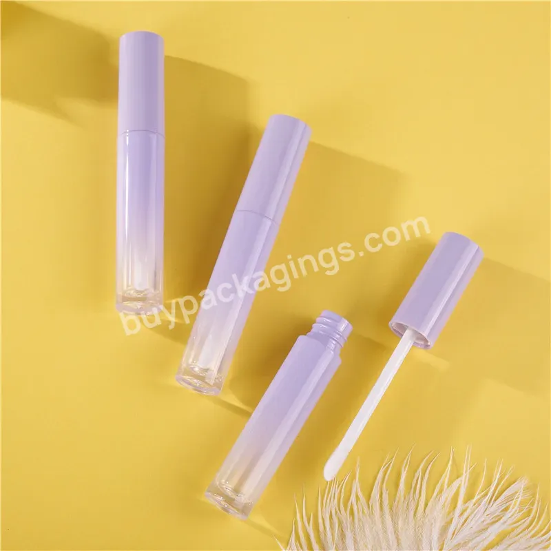 Custom Color Logo Lip Color Tube Lip Glaze Empty Gradient Shiny Purple Lavender Nude Pink Round Lip Gloss Tube 4ml Capacity