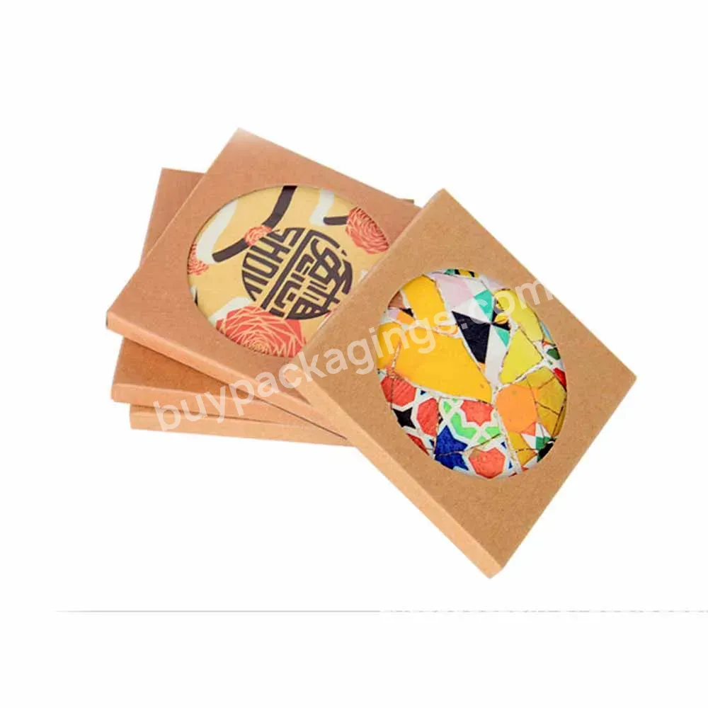 Custom Color Printing Wholesale Cardboard Embossed Coasters 350g Paper Window Coaster Packing Box Recycled Kraft Paper Box