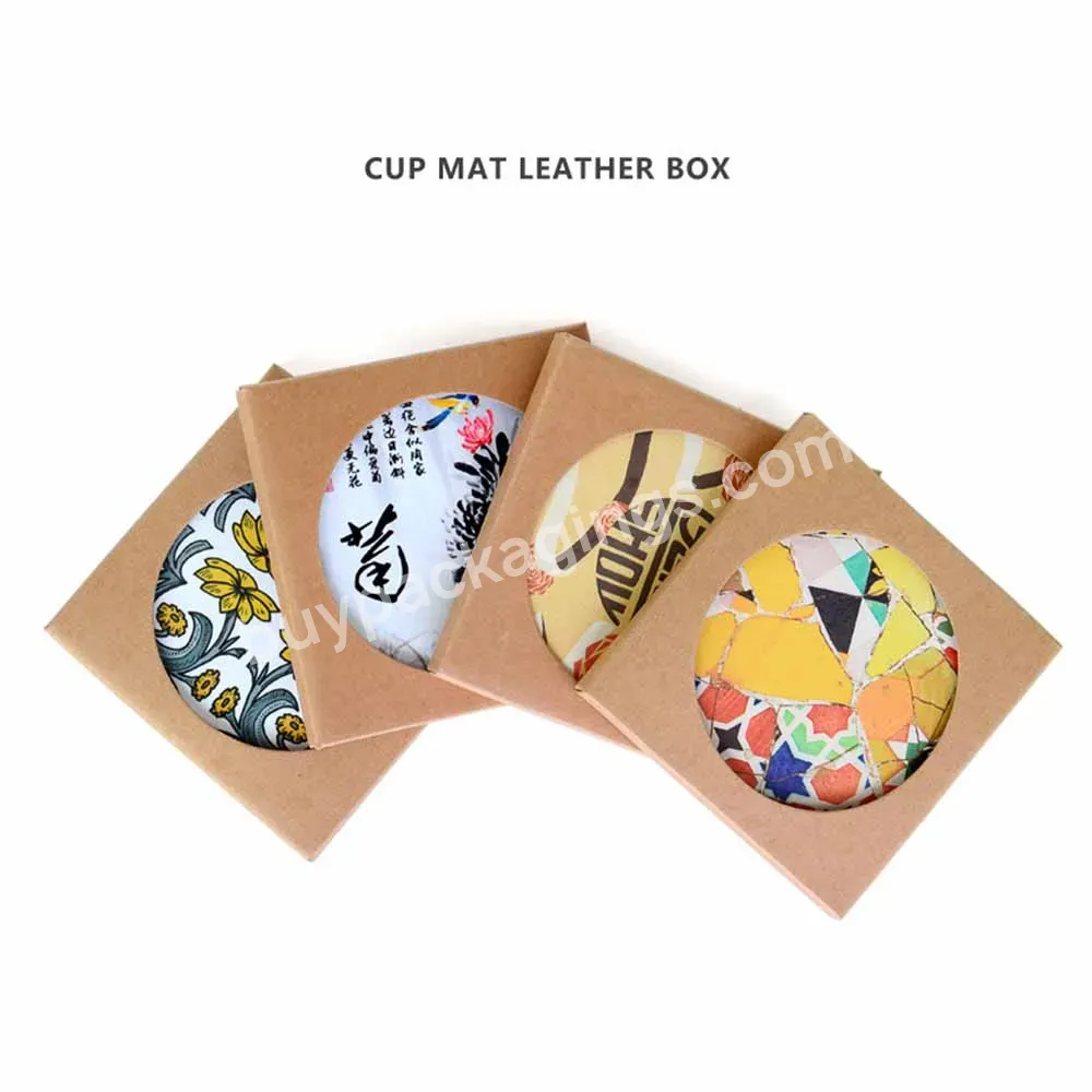 Custom Color Printing Wholesale Cardboard Embossed Coasters 350g Paper Window Coaster Packing Box Recycled Kraft Paper Box