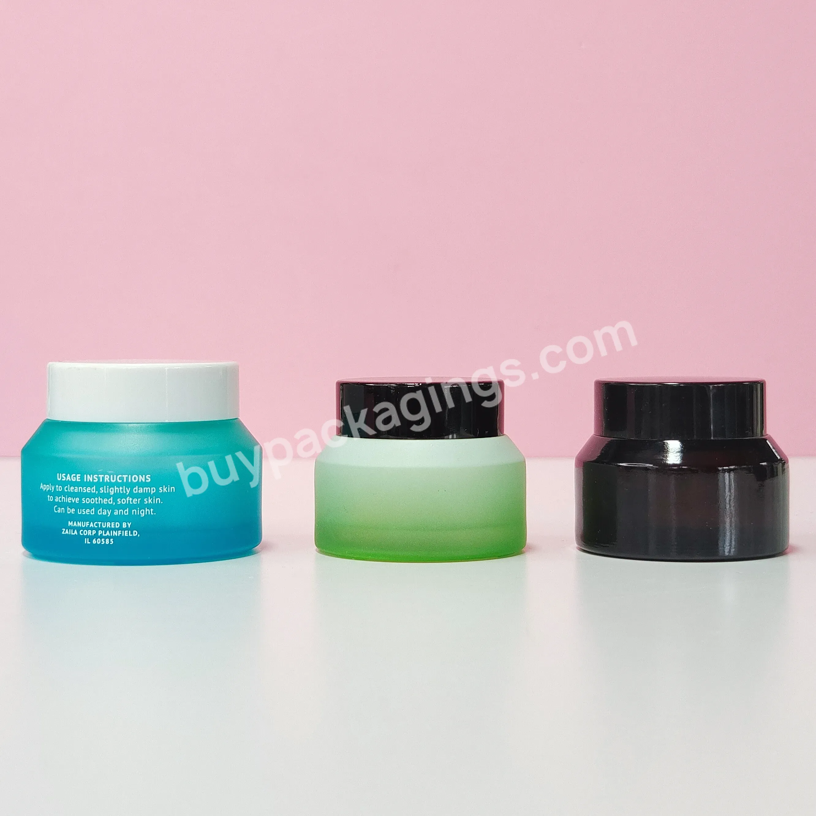 Custom Colorful Cosmetic Package Facial Cream Skincare Blue Black Gradient Green Oblique Shoulder Glass Jar