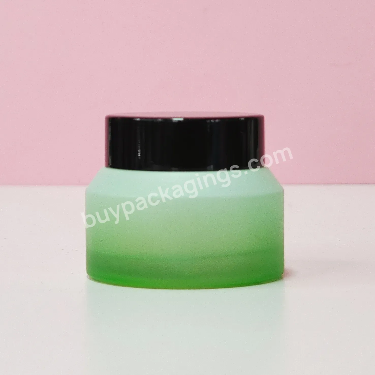 Custom Colorful Cosmetic Package Facial Cream Skincare Blue Black Gradient Green Oblique Shoulder Glass Jar