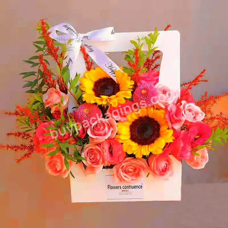 Custom Colorful Flower Packaging Bag Handmade Gift Flower Carry Bag Folding Portable Flower Paper Baskets