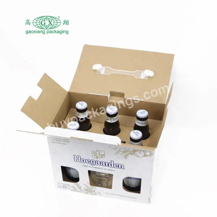 Custom Colorful Printing Cardboard 6 Bottle Wine Box With Handle Carton