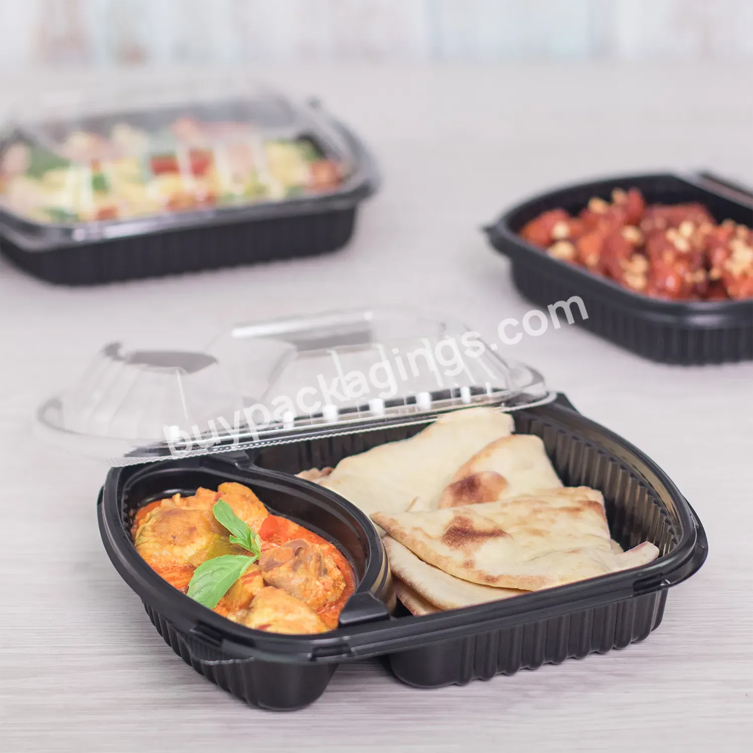 Custom Compartment Fast Food Container Bento Lunch Box Plastic Disposable Takeaway Food Packaging For Food