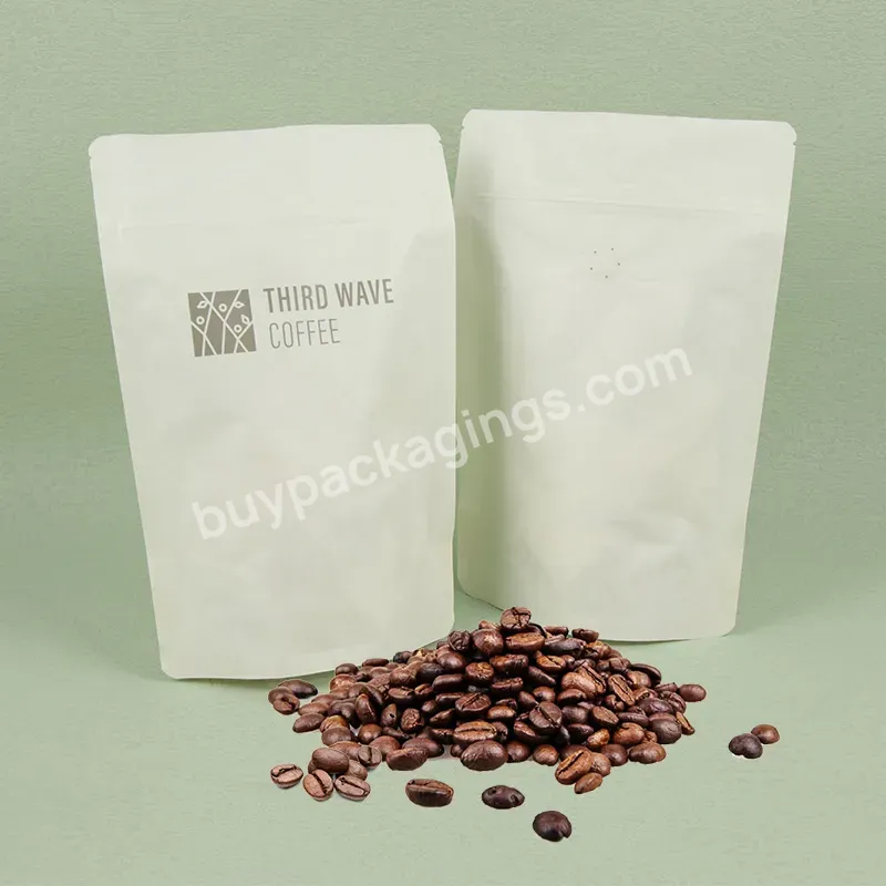 Custom Compostable Pla Ziplock Mylar Bag Kraft Paper Coffee Bean Bags Standup Mylar Food Packaging Bags With Vent Hole White