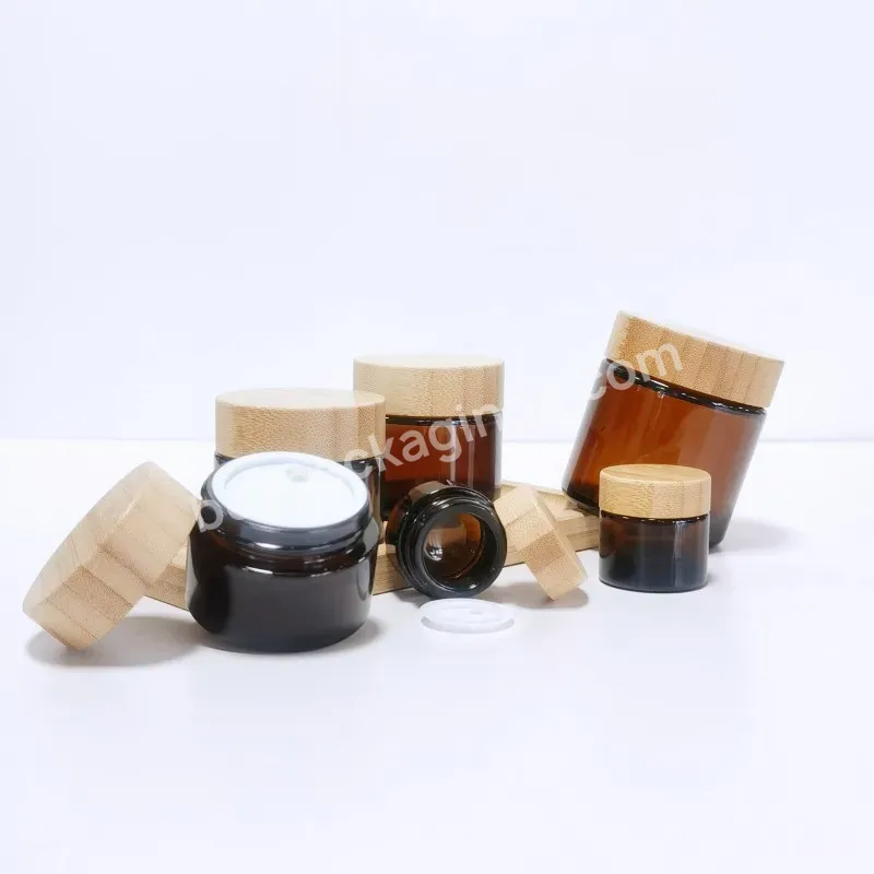 Custom Cosmetic Packaging 5ml 10ml 20ml 50ml 100ml Empty Clear Amber Glass Face Cream Jar With Bamboo Lids