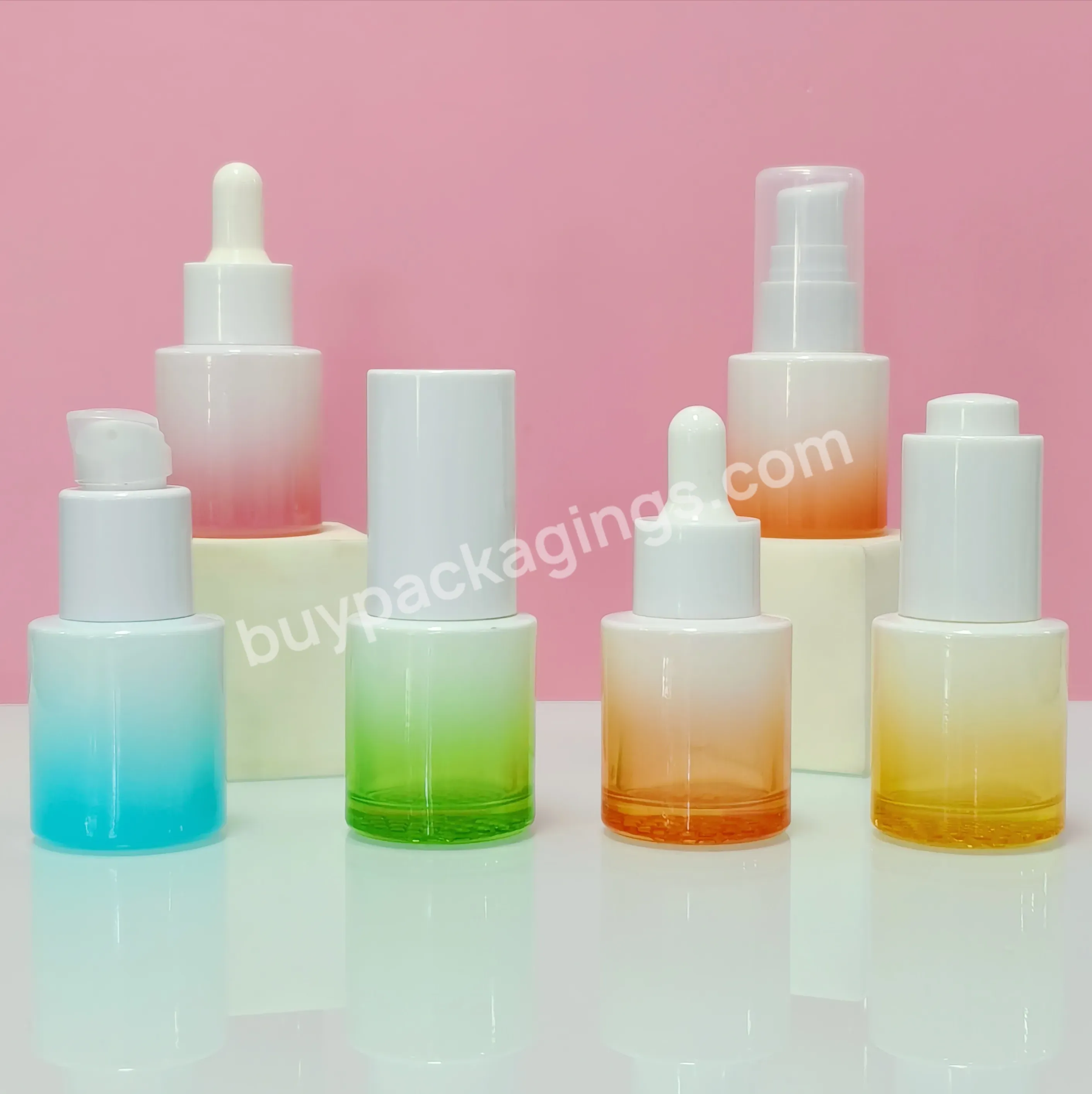 Custom Cosmetic Packaging Empty Serum Bread Oil Skincare Face Cream 20ml Gradient Pink Blue Orange Glass Dropper Bottle