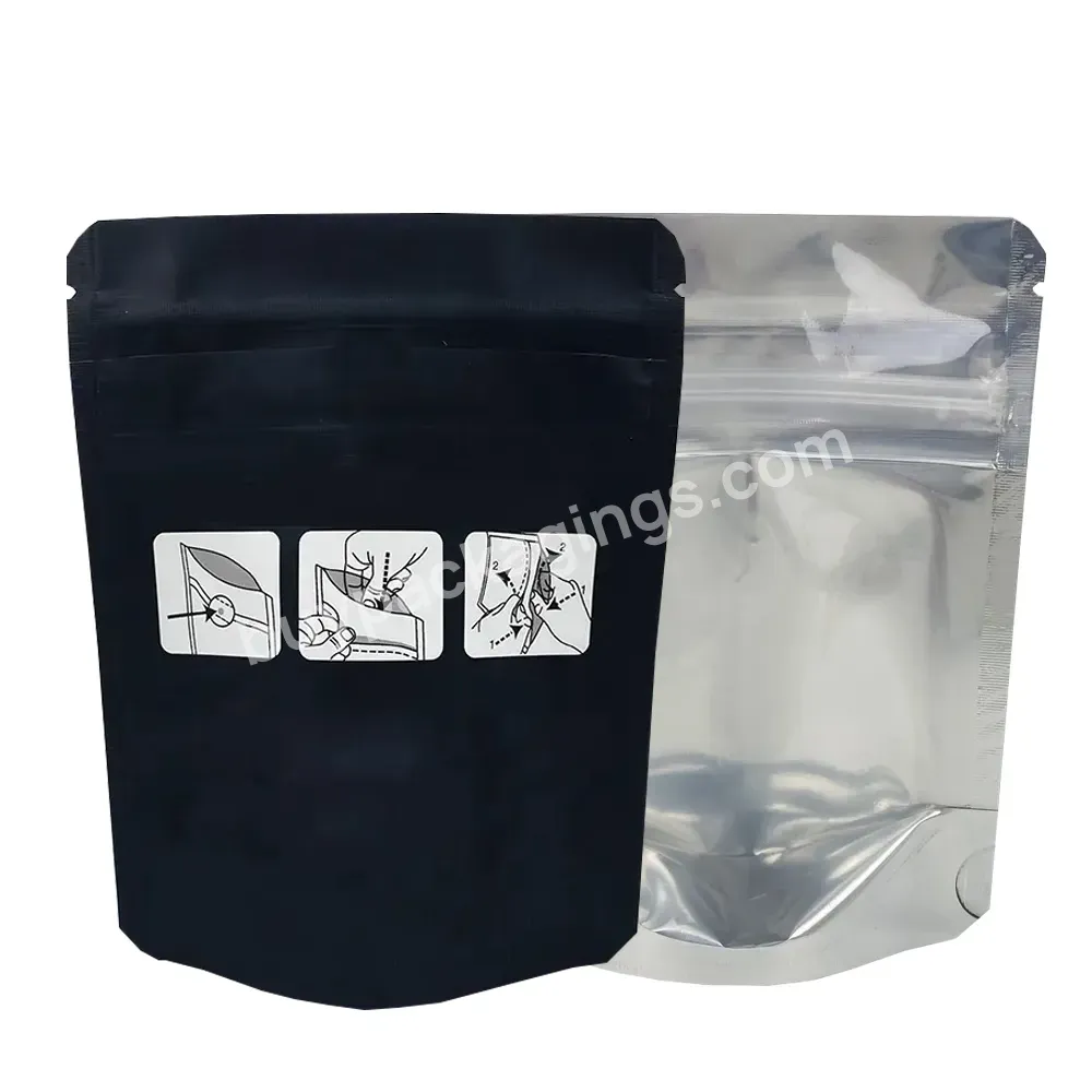Custom Cr Child Resistant Mylar Dried Flower Leaf Bag 16 Oz Stand Up Pouch Transparent One Side For Food Storage