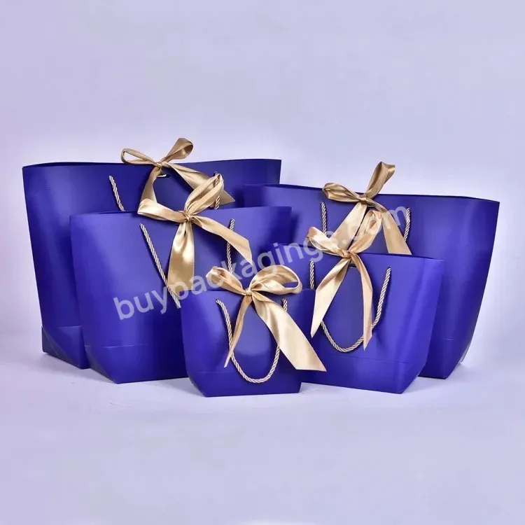 Custom Customised Printed Logo Die Cut Cosmetic Jewelry Biodegradable Blue Art Paper Bag